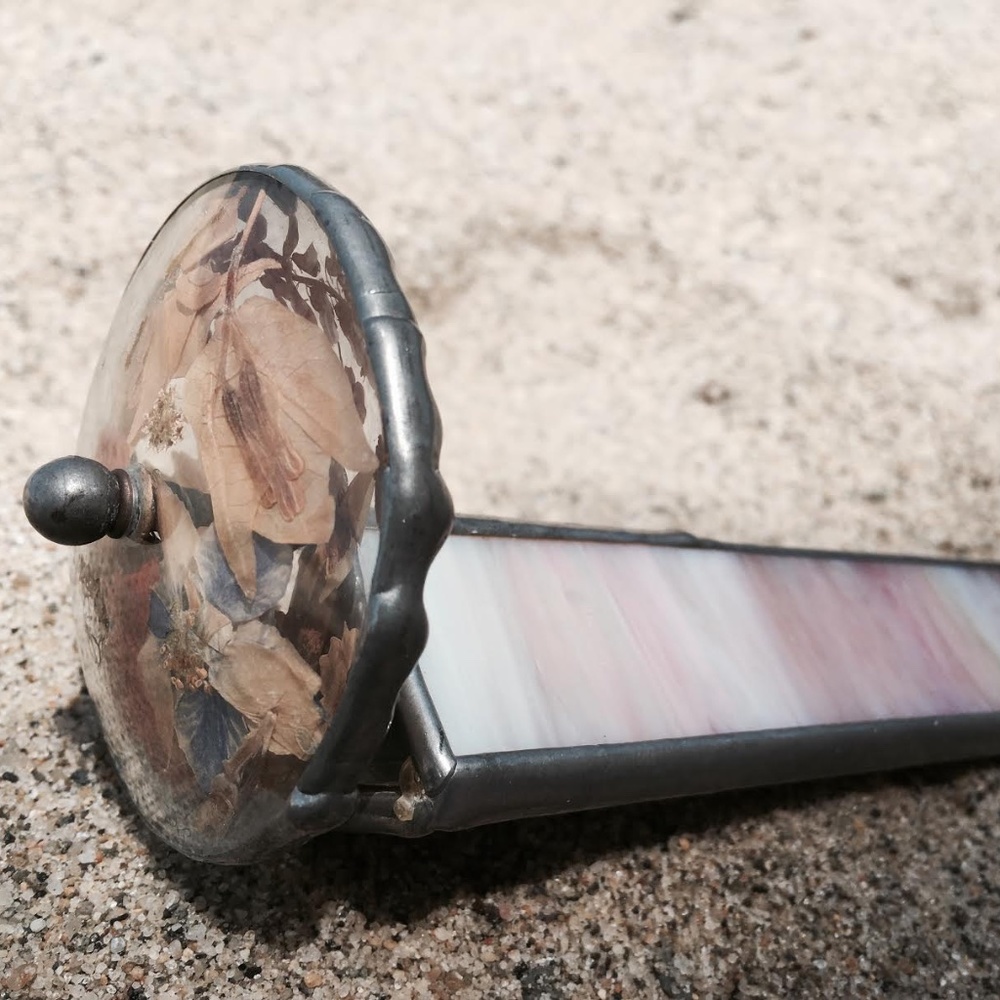 Pastel Pink milky marbled Kaleidoscope with dried flowers